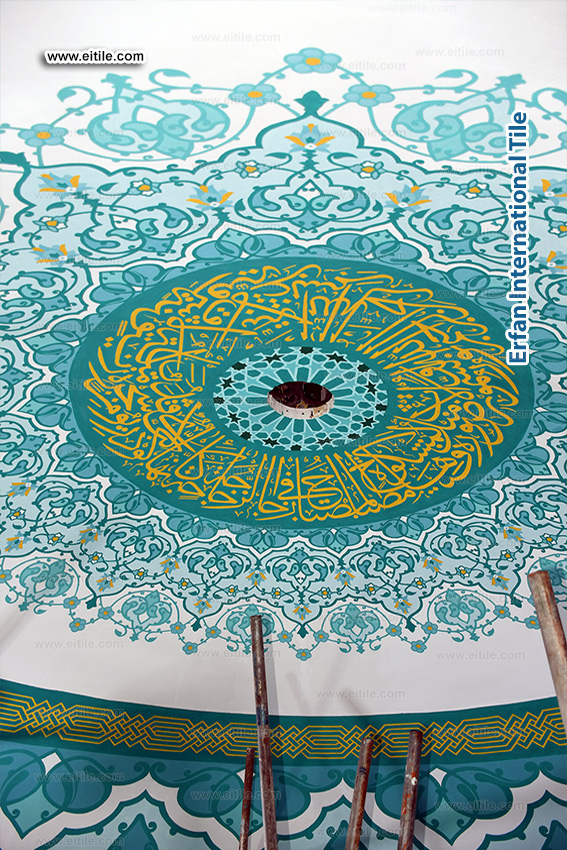 Hand painting Islamic contents on walls and under dome area, www.eitile.com