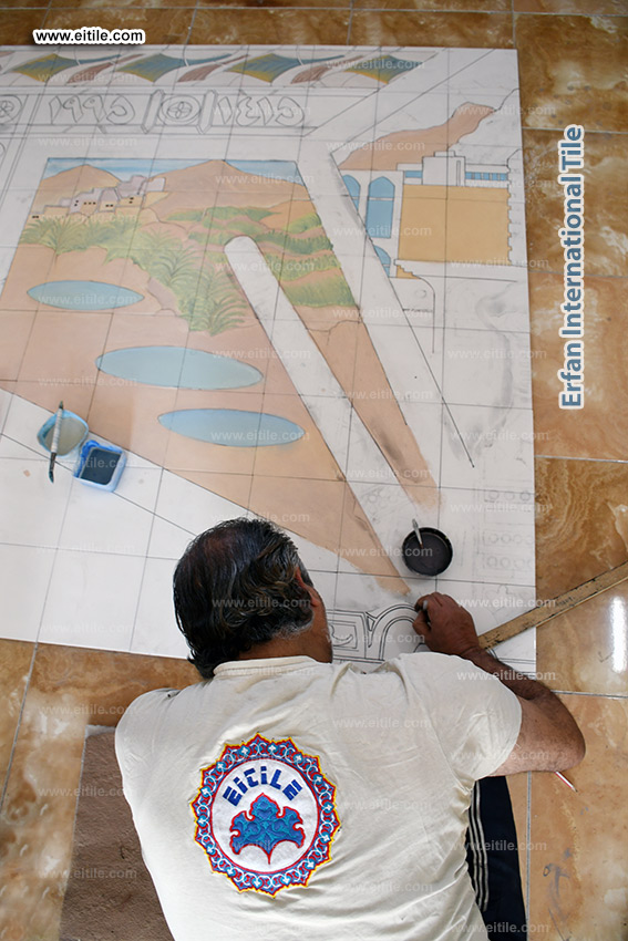 Hand painted tile panel work for Oman, Muscat municipality, www.eitile.com