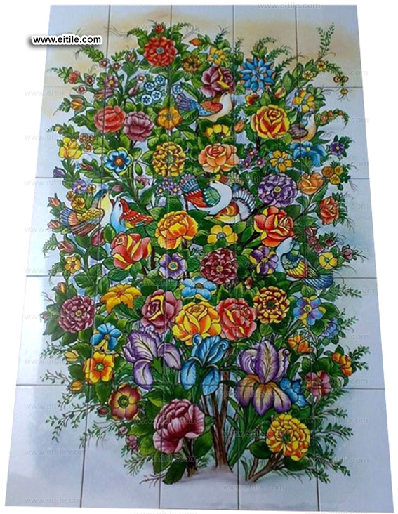 Persian haftrang tile panel with flower painting, www.eitile.com