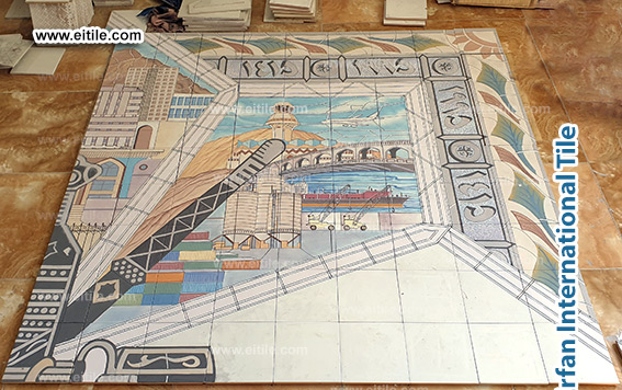 Hand painted tile panel work for Oman, Muscat municipality, www.eitile.com