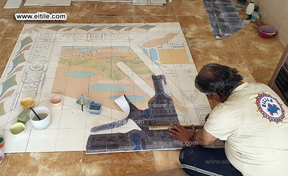 Hand painted tile panel work for Oman, Muscat municipality, www.eitile.com