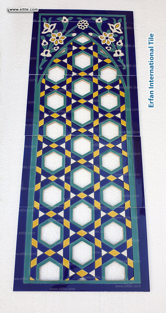 Handmade decorative tiles for the dome’s neck windows, combining geometric and floral designs in seven-color craftsmanship, www.eitile.com Handmade decorative tiles for the dome’s neck windows, combining geometric and floral designs in seven-color craftsmanship, www.eitile.com