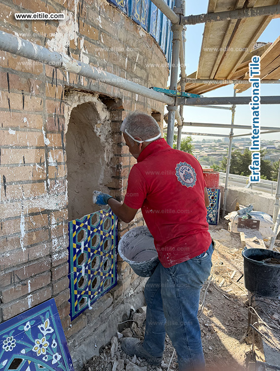 Handmade decorative tiles for the dome&rsquo;s neck windows, combining geometric and floral designs in seven-color craftsmanship, www.eitile.com
