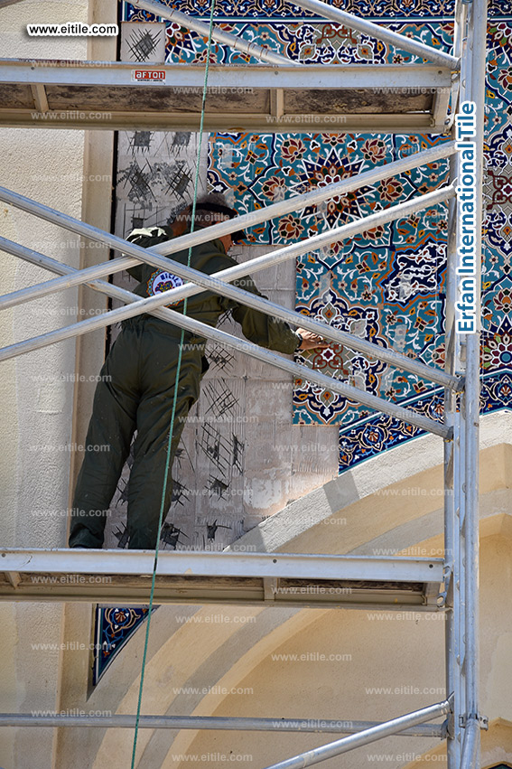 Oman, Sohar Sultan Qaboos mosque tile repair & restoration work, www.eitile.com