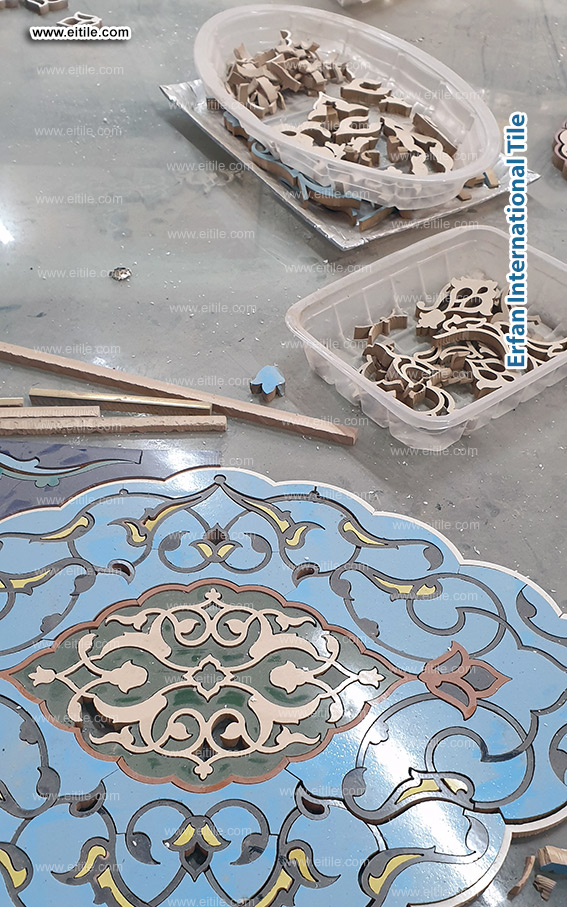 High-precision waterjet cutting ensures each mosaic tile piece fits perfectly in Eitile’s custom panels, www.eitile.com.