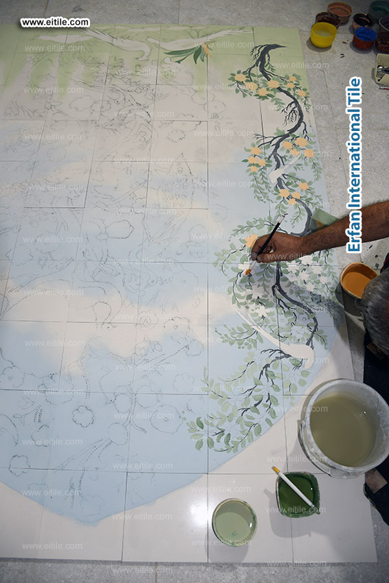 Supplier of handmade tiles with pictures of flowers and trees, www.eitile.com