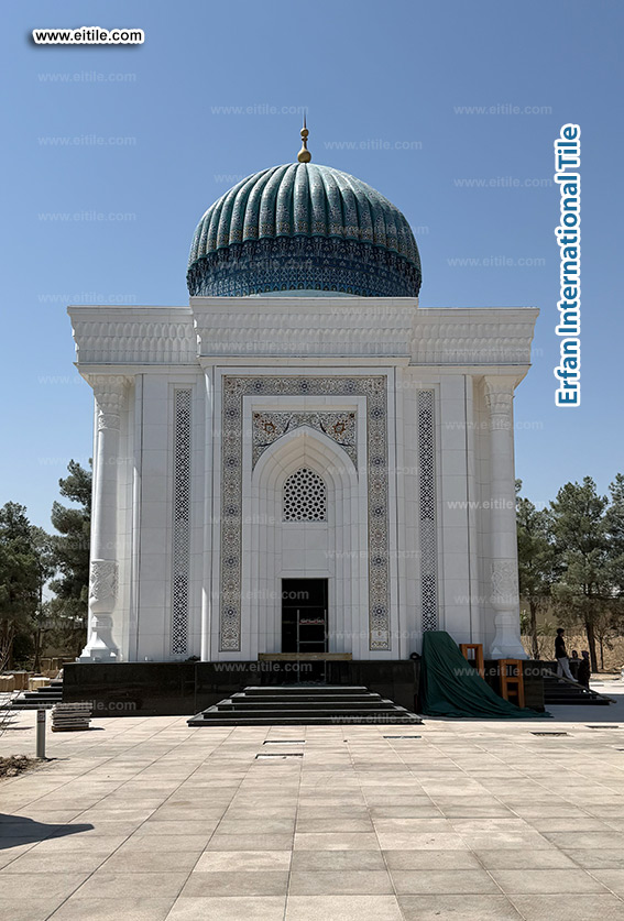 Samarkand Imam Al Moturidi's mausoleum dome tile renovation work, www.eitile.com