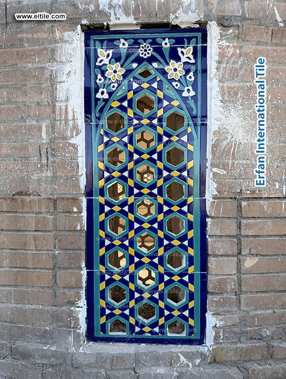 Handmade decorative tiles for the dome&rsquo;s neck windows, combining geometric and floral designs in seven-color craftsmanship, www.eitile.com
