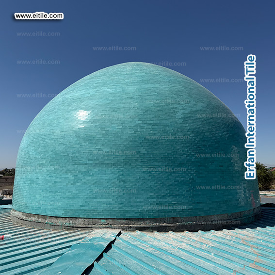 Professional dome tile company in Uzbekistan installing handcrafted seven-color tiles on dome, www.eitile.com