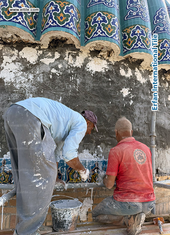 Samarkand Imam Al Moturidi's mausoleum dome tile renovation work, www.eitile.com