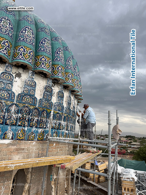 Samarkand Imam Al Moturidi's mausoleum dome tile renovation work, www.eitile.com