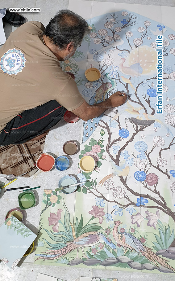 Supplier of handmade tiles with pictures of flowers and trees, www.eitile.com